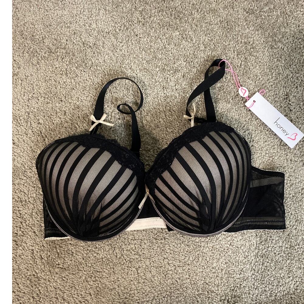 NWT Honey AF022 Bra Black Nude 38D‎ Underwire Lingerie